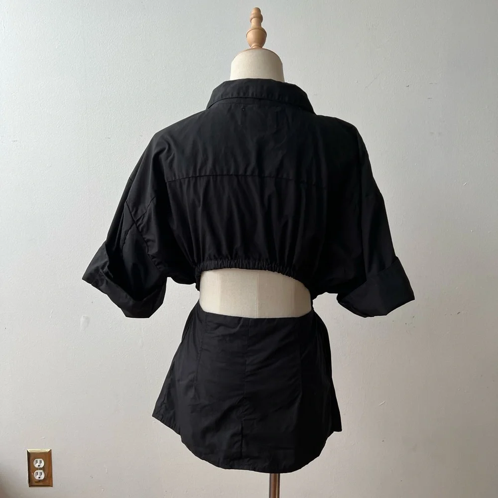 MODERN CITIZEN James Open Back Short Sleeve Black Button Down Shirt 1X - Picture 7 of 10